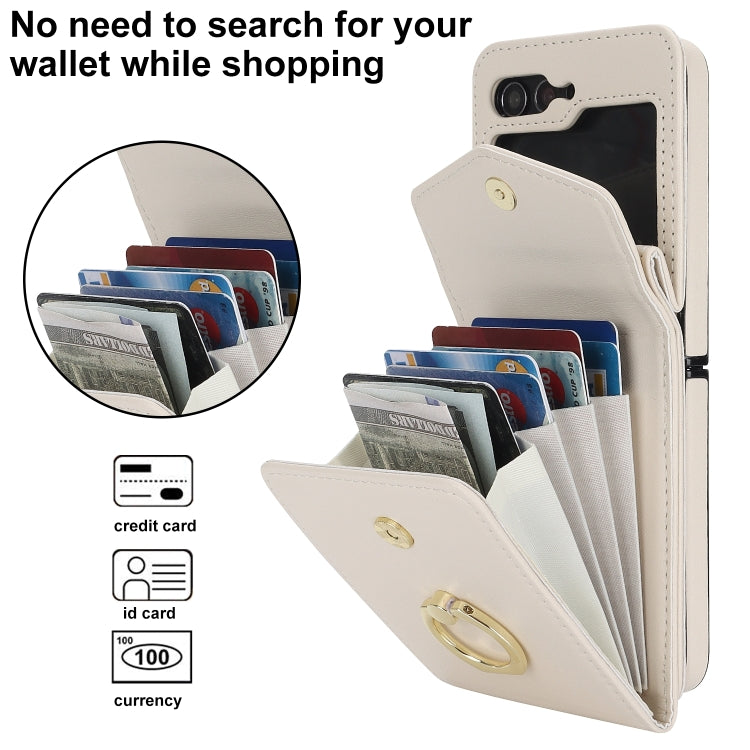 For Samsung Galaxy Z Flip6 / Flip7 FE Litchi Texture RFID Card Slot Phone Case with Ring Holder