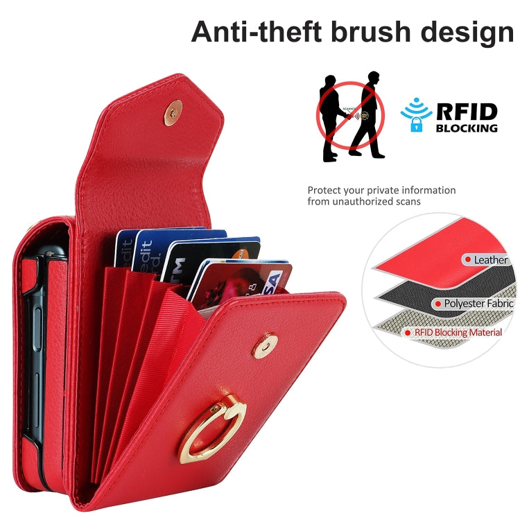 For Samsung Galaxy Z Flip6 / Flip7 FE Litchi Texture RFID Card Slot Phone Case with Ring Holder