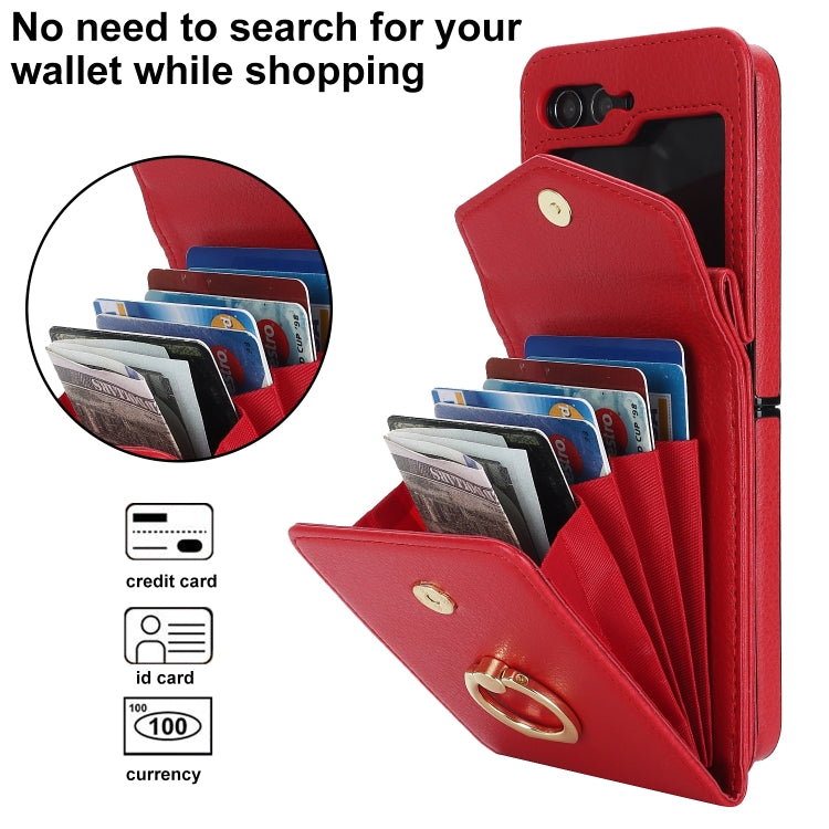 For Samsung Galaxy Z Flip6 / Flip7 FE Litchi Texture RFID Card Slot Phone Case with Ring Holder