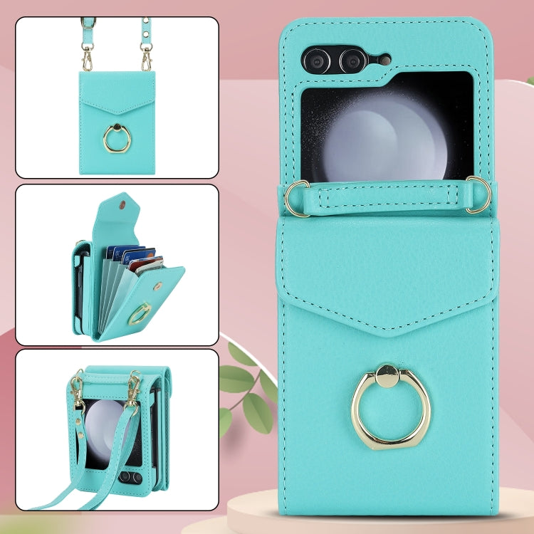 For Samsung Galaxy Z Flip6 / Flip7 FE Litchi Texture RFID Card Slot Phone Case with Ring Holder