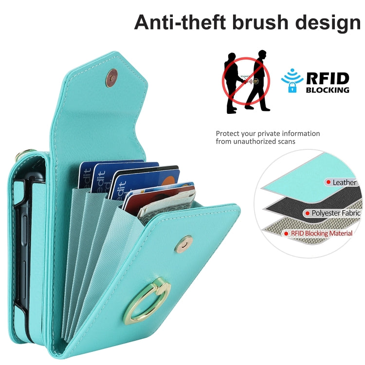 For Samsung Galaxy Z Flip6 / Flip7 FE Litchi Texture RFID Card Slot Phone Case with Ring Holder