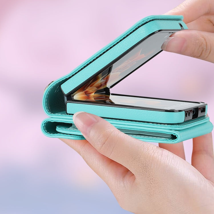 For Samsung Galaxy Z Flip6 / Flip7 FE Litchi Texture RFID Card Slot Phone Case with Ring Holder
