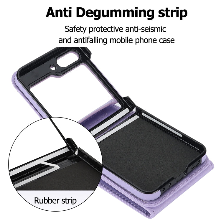 For Samsung Galaxy Z Flip6 / Flip7 FE Litchi Texture RFID Card Slot Phone Case with Ring Holder