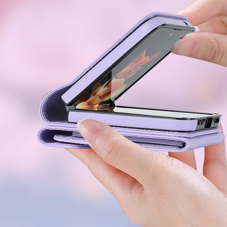 For Samsung Galaxy Z Flip6 / Flip7 FE Litchi Texture RFID Card Slot Phone Case with Ring Holder