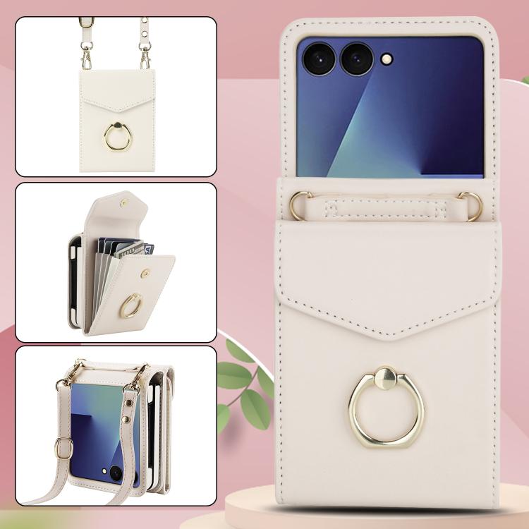 For Samsung Galaxy Z Flip7 5G Litchi Texture RFID Card Slot Phone Case with Ring Holder