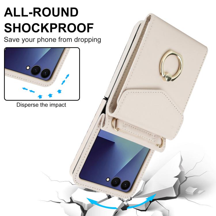 For Samsung Galaxy Z Flip7 5G Litchi Texture RFID Card Slot Phone Case with Ring Holder