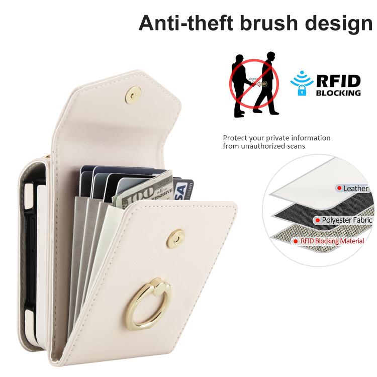 For Samsung Galaxy Z Flip7 5G Litchi Texture RFID Card Slot Phone Case with Ring Holder