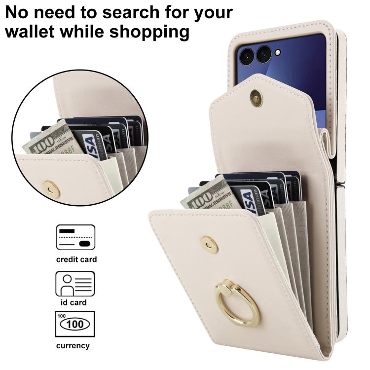 For Samsung Galaxy Z Flip7 5G Litchi Texture RFID Card Slot Phone Case with Ring Holder