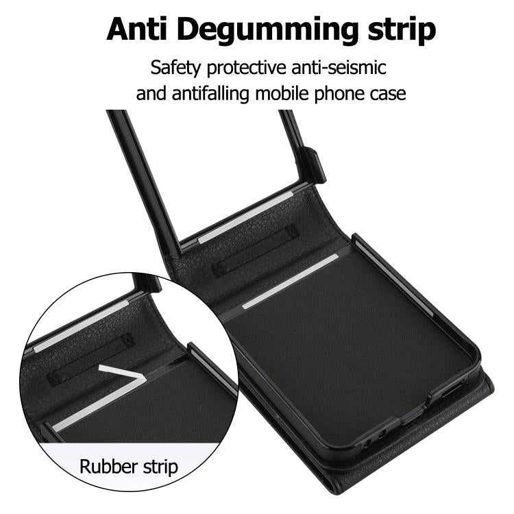 For Samsung Galaxy Z Flip7 5G Litchi Texture RFID Card Slot Phone Case with Ring Holder