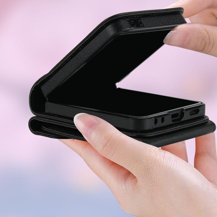 For Samsung Galaxy Z Flip7 5G Litchi Texture RFID Card Slot Phone Case with Ring Holder