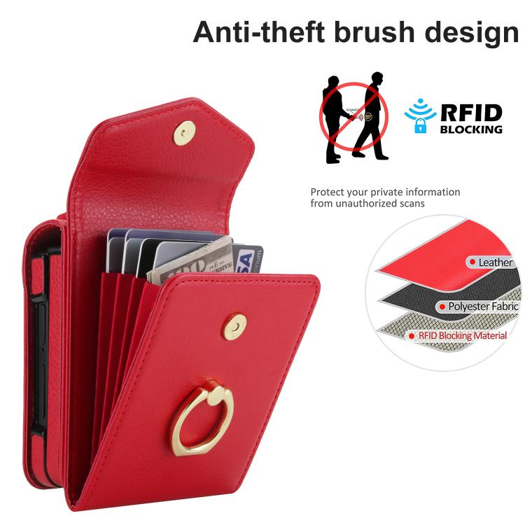 For Samsung Galaxy Z Flip7 5G Litchi Texture RFID Card Slot Phone Case with Ring Holder