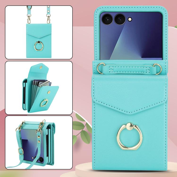 For Samsung Galaxy Z Flip7 5G Litchi Texture RFID Card Slot Phone Case with Ring Holder