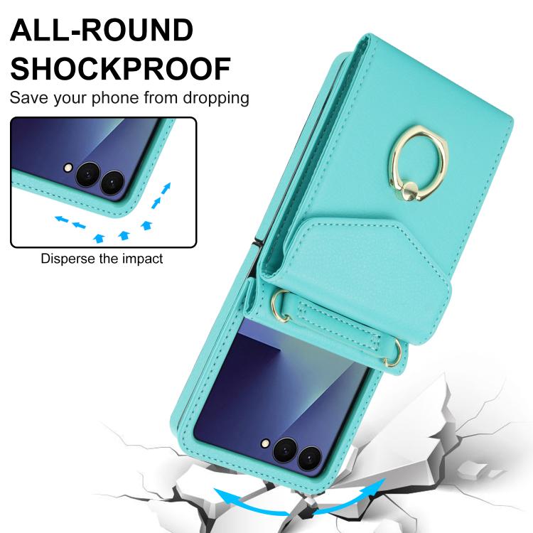 For Samsung Galaxy Z Flip7 5G Litchi Texture RFID Card Slot Phone Case with Ring Holder