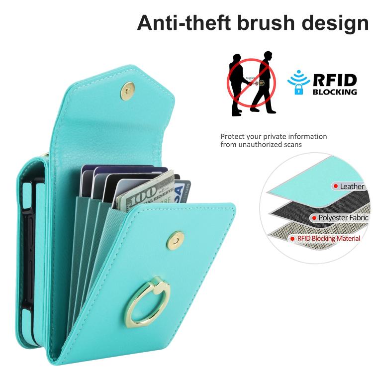 For Samsung Galaxy Z Flip7 5G Litchi Texture RFID Card Slot Phone Case with Ring Holder