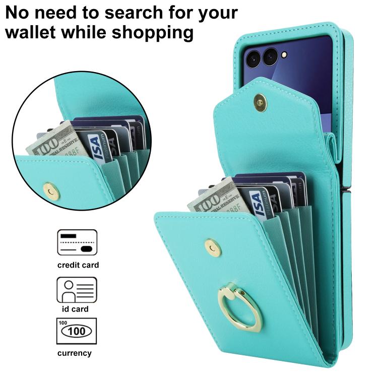 For Samsung Galaxy Z Flip7 5G Litchi Texture RFID Card Slot Phone Case with Ring Holder