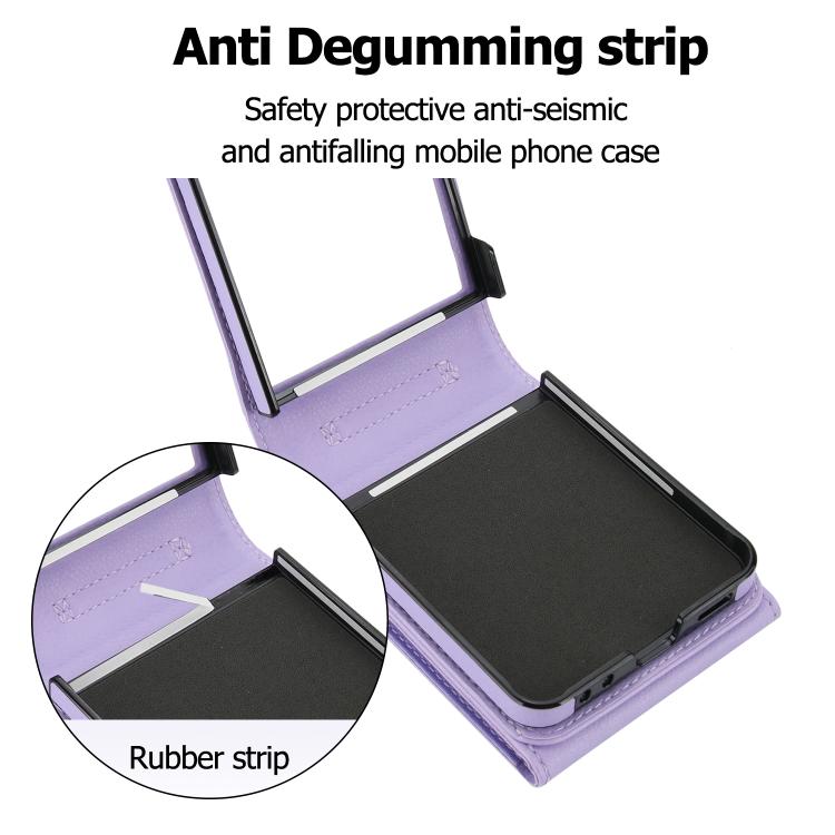 For Samsung Galaxy Z Flip7 5G Litchi Texture RFID Card Slot Phone Case with Ring Holder