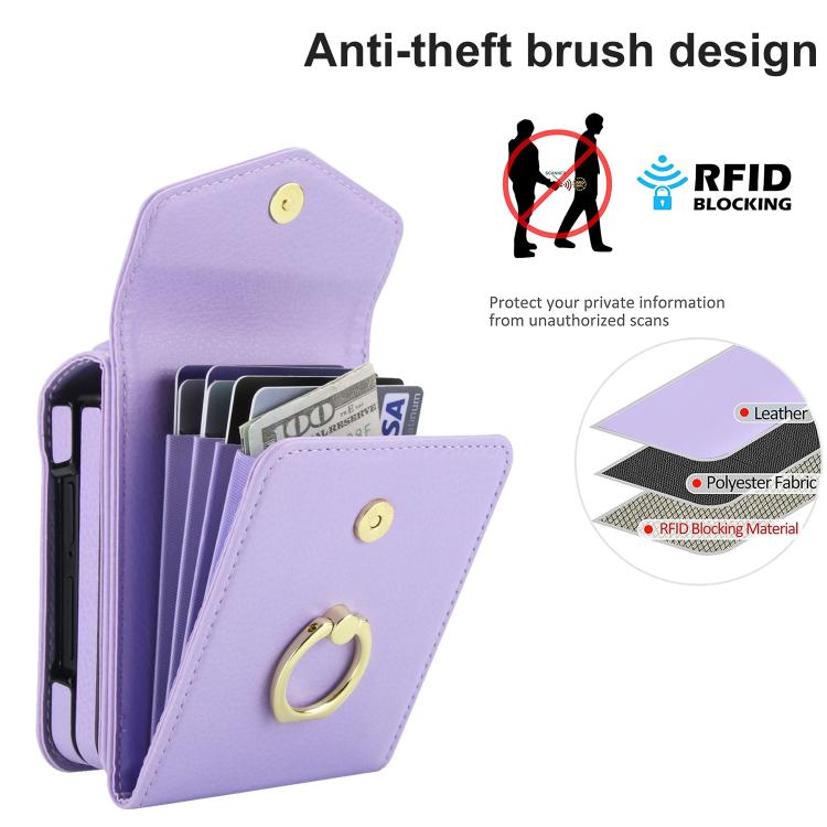 For Samsung Galaxy Z Flip7 5G Litchi Texture RFID Card Slot Phone Case with Ring Holder