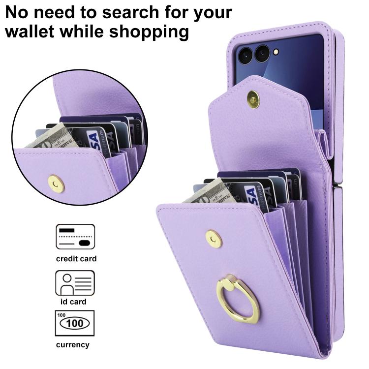 For Samsung Galaxy Z Flip7 5G Litchi Texture RFID Card Slot Phone Case with Ring Holder