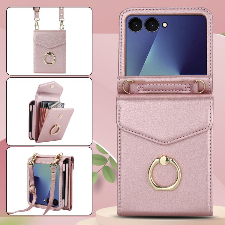 For Samsung Galaxy Z Flip7 5G Litchi Texture RFID Card Slot Phone Case with Ring Holder