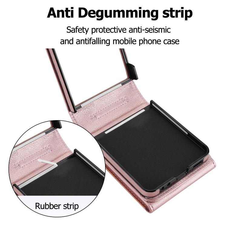 For Samsung Galaxy Z Flip7 5G Litchi Texture RFID Card Slot Phone Case with Ring Holder