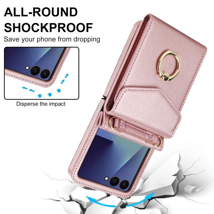 For Samsung Galaxy Z Flip7 5G Litchi Texture RFID Card Slot Phone Case with Ring Holder