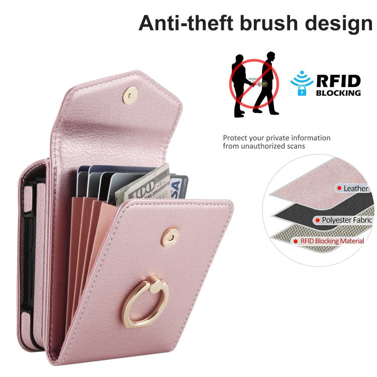 For Samsung Galaxy Z Flip7 5G Litchi Texture RFID Card Slot Phone Case with Ring Holder