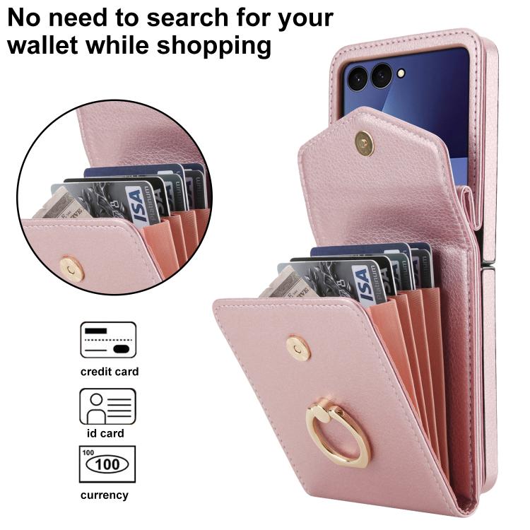 For Samsung Galaxy Z Flip7 5G Litchi Texture RFID Card Slot Phone Case with Ring Holder