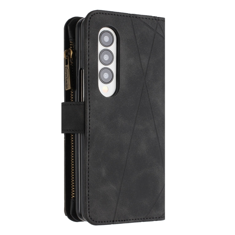For Samsung Galaxy Z Fold4 Rhombus Texture Zipper Wallet Leather Phone Case