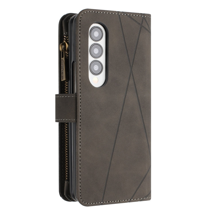 For Samsung Galaxy Z Fold4 Rhombus Texture Zipper Wallet Leather Phone Case