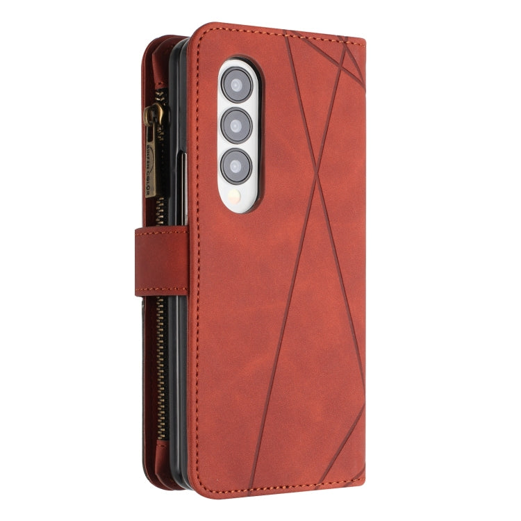 For Samsung Galaxy Z Fold4 Rhombus Texture Zipper Wallet Leather Phone Case