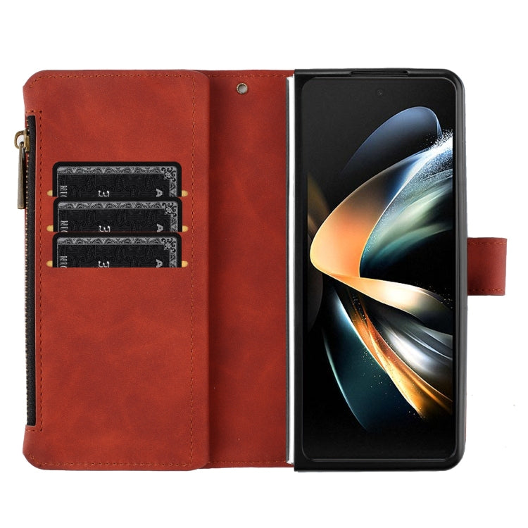 For Samsung Galaxy Z Fold4 Rhombus Texture Zipper Wallet Leather Phone Case