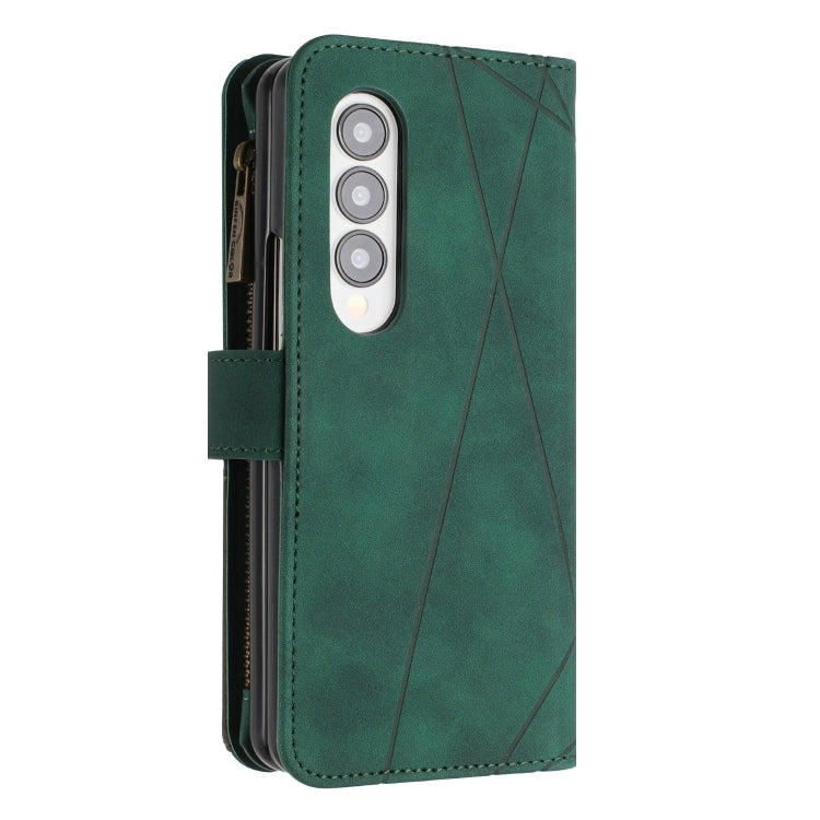 For Samsung Galaxy Z Fold4 Rhombus Texture Zipper Wallet Leather Phone Case
