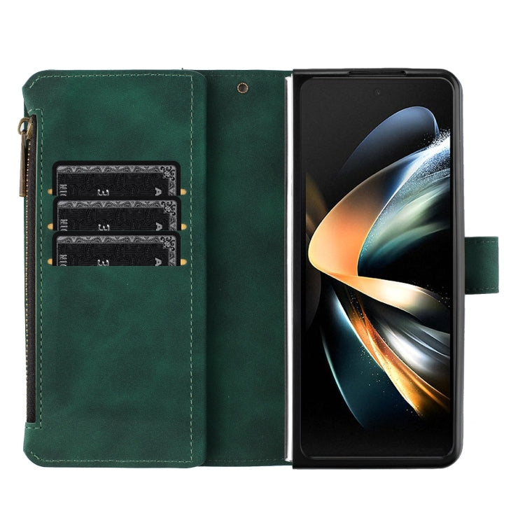 For Samsung Galaxy Z Fold4 Rhombus Texture Zipper Wallet Leather Phone Case