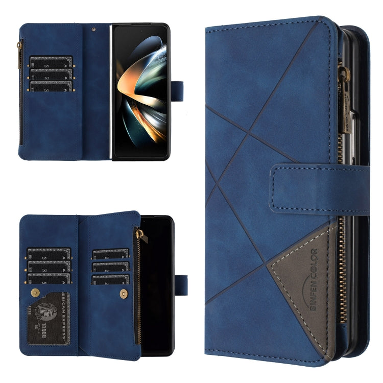 For Samsung Galaxy Z Fold4 Rhombus Texture Zipper Wallet Leather Phone Case