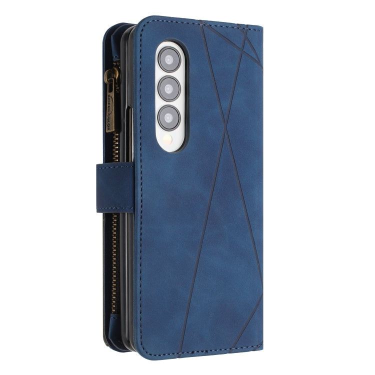 For Samsung Galaxy Z Fold4 Rhombus Texture Zipper Wallet Leather Phone Case