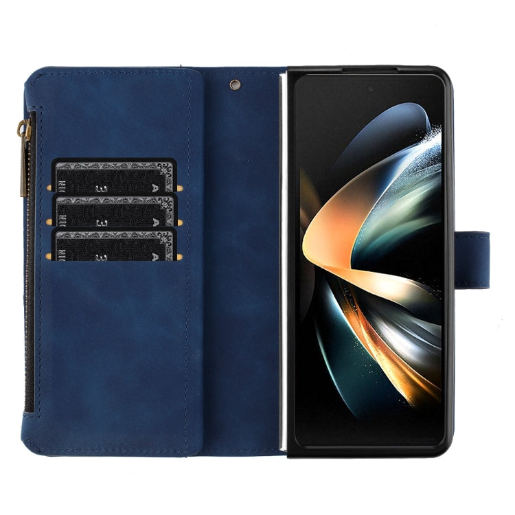 For Samsung Galaxy Z Fold4 Rhombus Texture Zipper Wallet Leather Phone Case