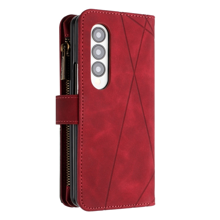 For Samsung Galaxy Z Fold4 Rhombus Texture Zipper Wallet Leather Phone Case