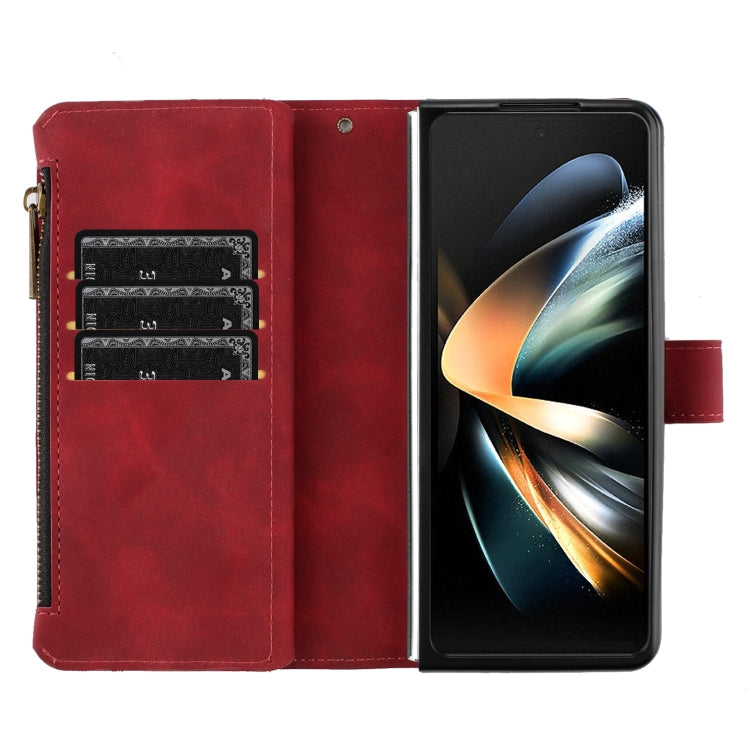 For Samsung Galaxy Z Fold4 Rhombus Texture Zipper Wallet Leather Phone Case