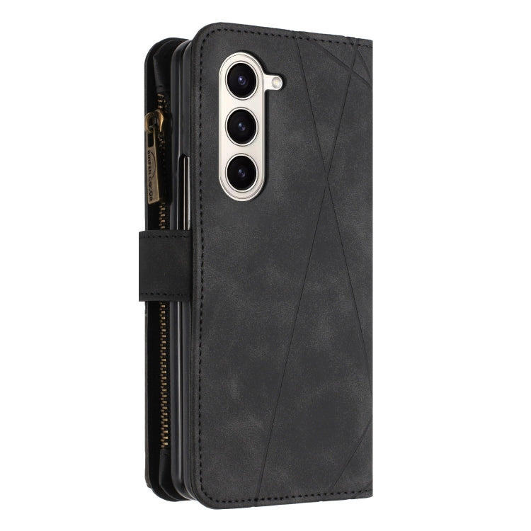 For Samsung Galaxy Z Fold5 Rhombus Texture Zipper Wallet Leather Phone Case