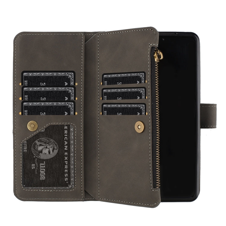 For Samsung Galaxy Z Fold5 Rhombus Texture Zipper Wallet Leather Phone Case