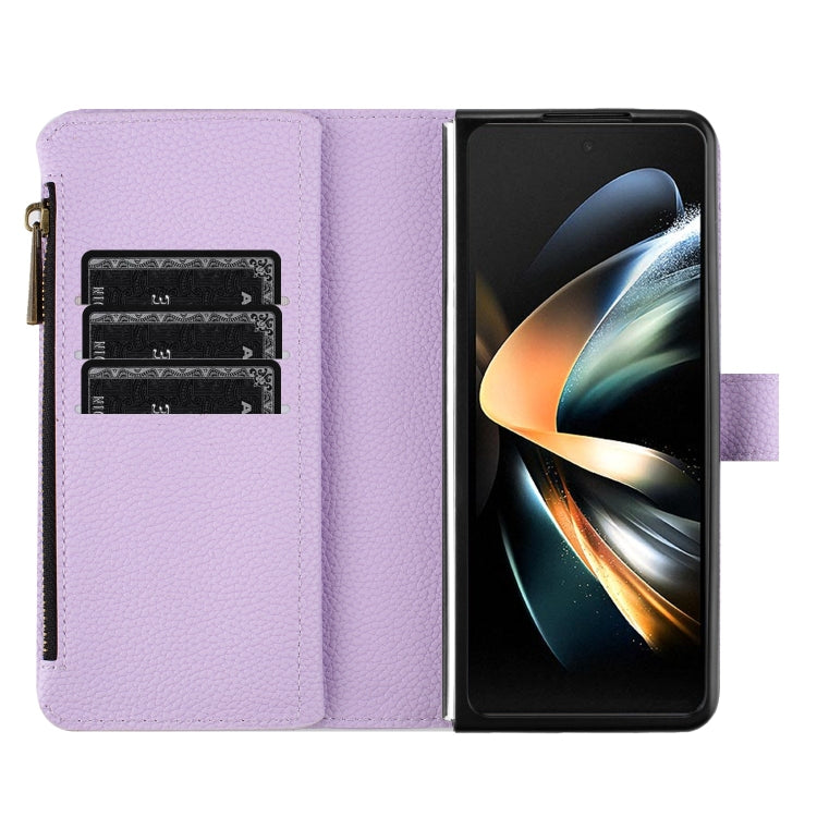For Samsung Galaxy Z Fold4 Litchi Texture Zipper Wallet Leather Phone Case
