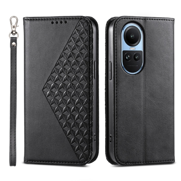 For OPPO Reno10 Global / Reno10 Pro Global Cubic Grid Calf Texture Magnetic Leather Phone Case