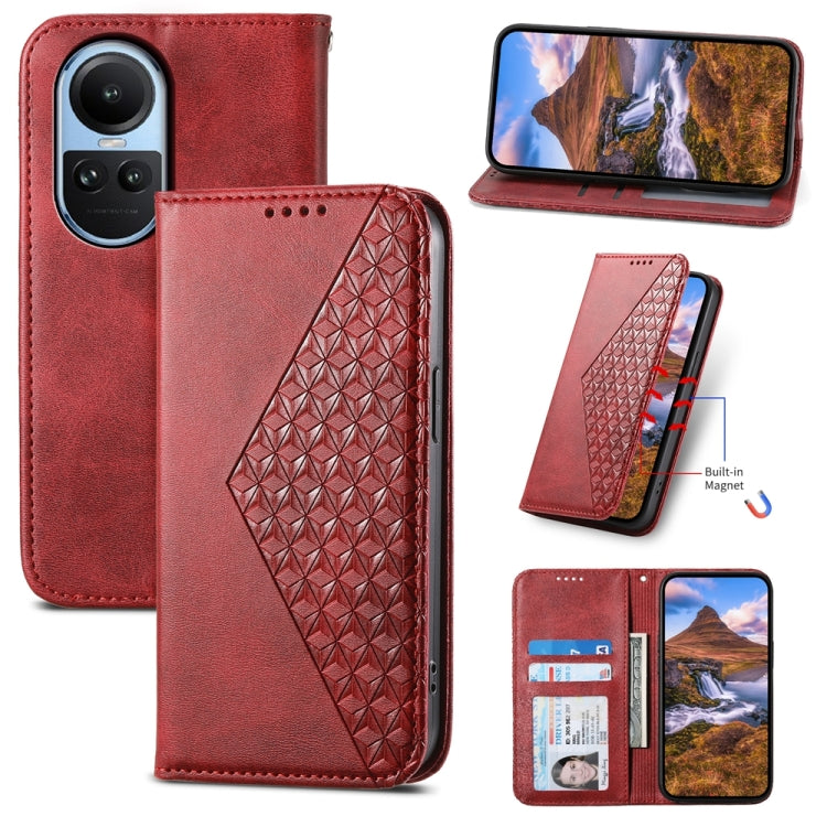 For OPPO Reno10 Global / Reno10 Pro Global Cubic Grid Calf Texture Magnetic Leather Phone Case