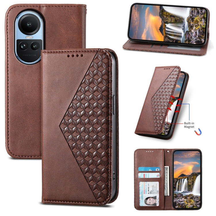 For OPPO Reno10 Global / Reno10 Pro Global Cubic Grid Calf Texture Magnetic Leather Phone Case