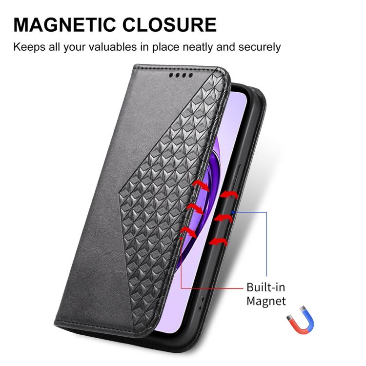 For OPPO Reno13 F 4G / 5G Cubic Grid Calf Texture Magnetic Leather Phone Case