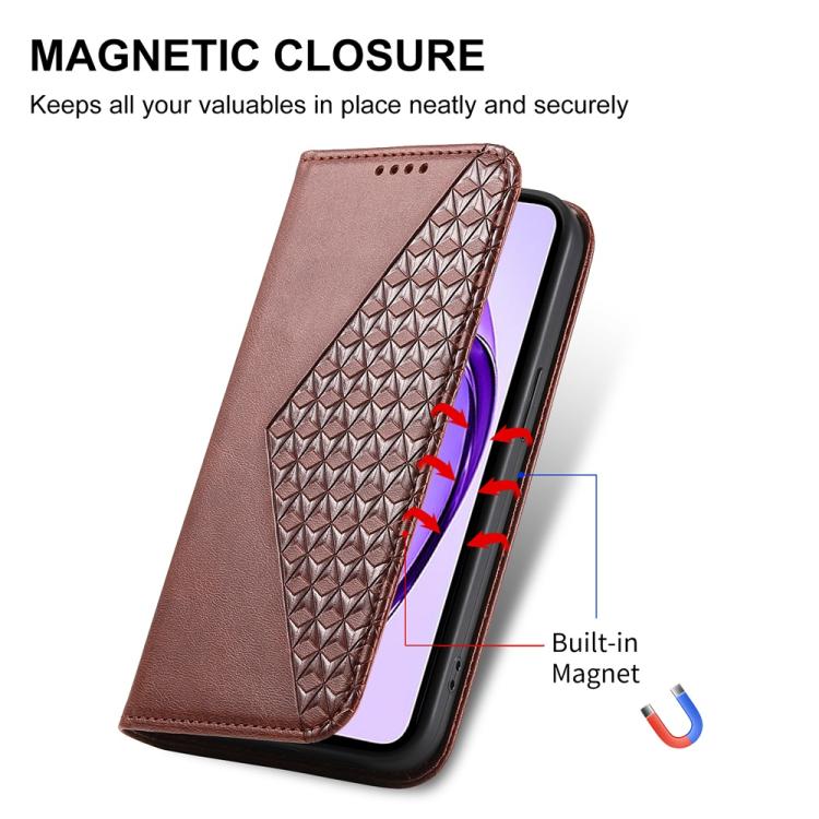 For OPPO Reno13 F 4G / 5G Cubic Grid Calf Texture Magnetic Leather Phone Case