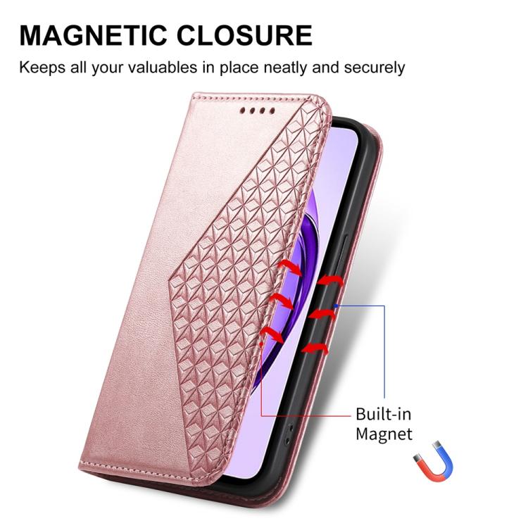 For OPPO Reno13 F 4G / 5G Cubic Grid Calf Texture Magnetic Leather Phone Case