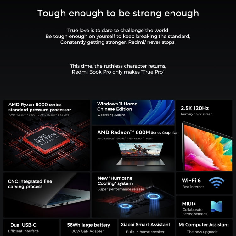Xiaomi RedmiBook Pro 14 inch Laptop 2022, 16GB+512GB, Windows 11 Home Chinese Version, AMD Ryzen 5 6600H Hexa Core(Starlight Grey)