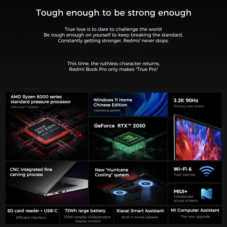 Xiaomi RedmiBook Pro 15 Laptop 2022 15.6 inch, 16GB+512GB, Windows 11 Home Chinese Version, AMD Ryzen 5 6600H Hexa Core RTX2050 Discrete Graphics(Starlight Grey)