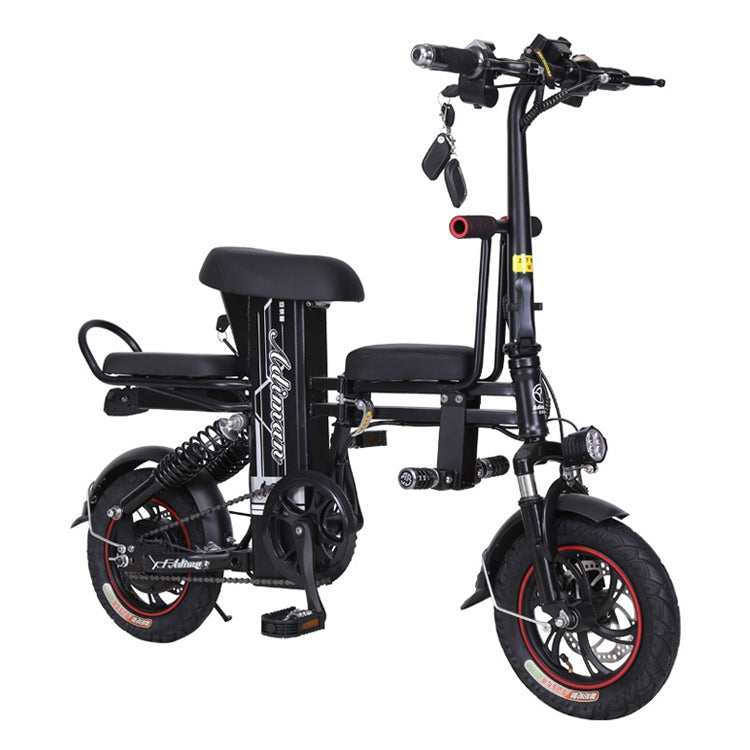 Adiman A1 Adult Folding Electric Bicycle Mini Scooter Three Seats Electromobile with Power Display Screen & LED Front Light & 8A Lithium Battery(Black)